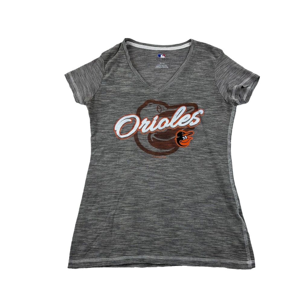 Baltimore Orioles V Neck T Shirt Womens Small Gray MLB Oriole Bird